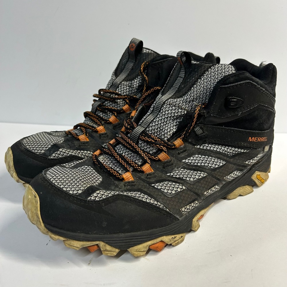 Merrell Moab FST Mid Waterproof Hiking Boots Black Orange Mens 10.5 J35747